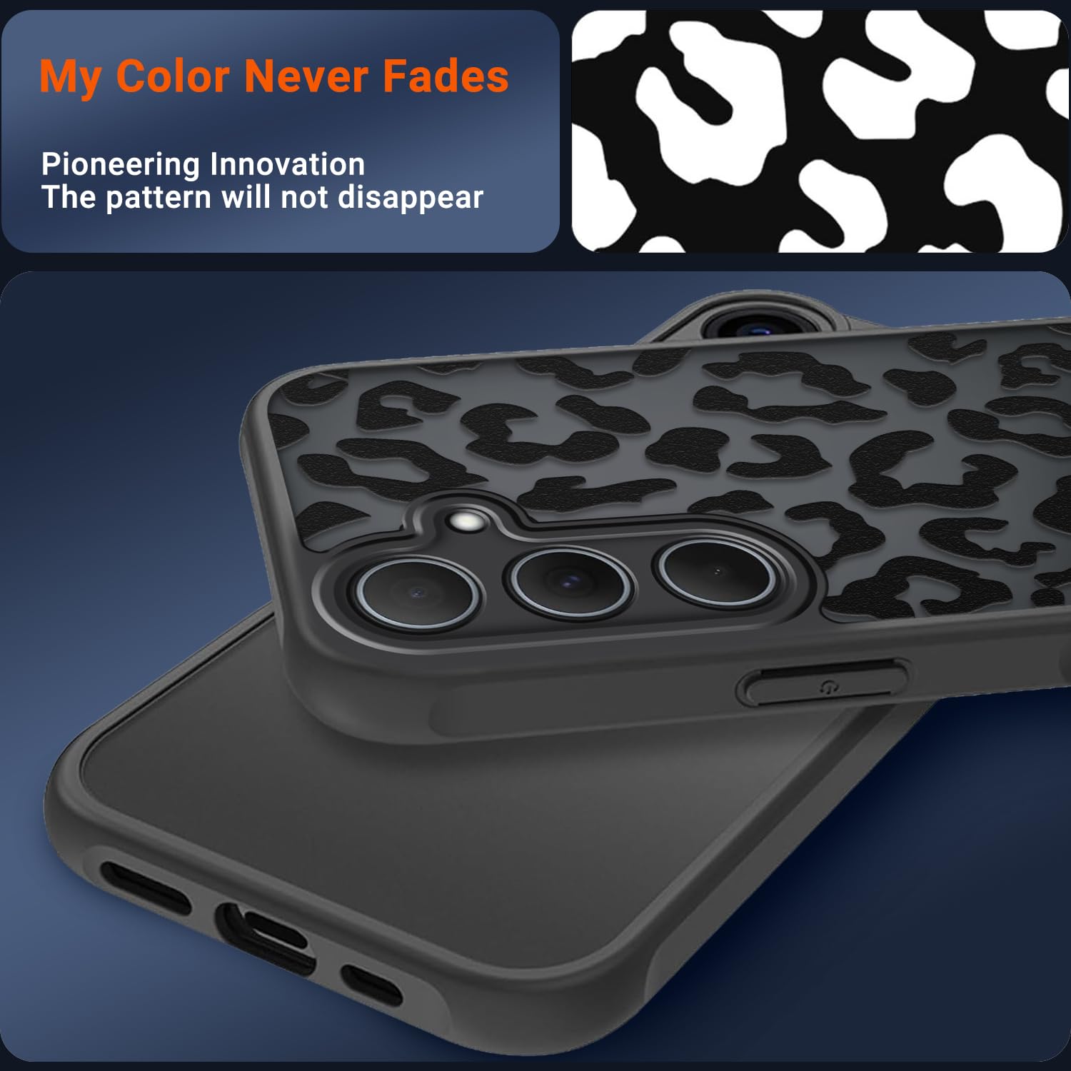 Coqinen Cover per Samsung Galaxy A35 5G, Custodia Traslucida Opaca Case con Moda Leopardata Aesthetic Motivo, Sottile Antiurto PC + TPU Bumper Protettiva, Nero