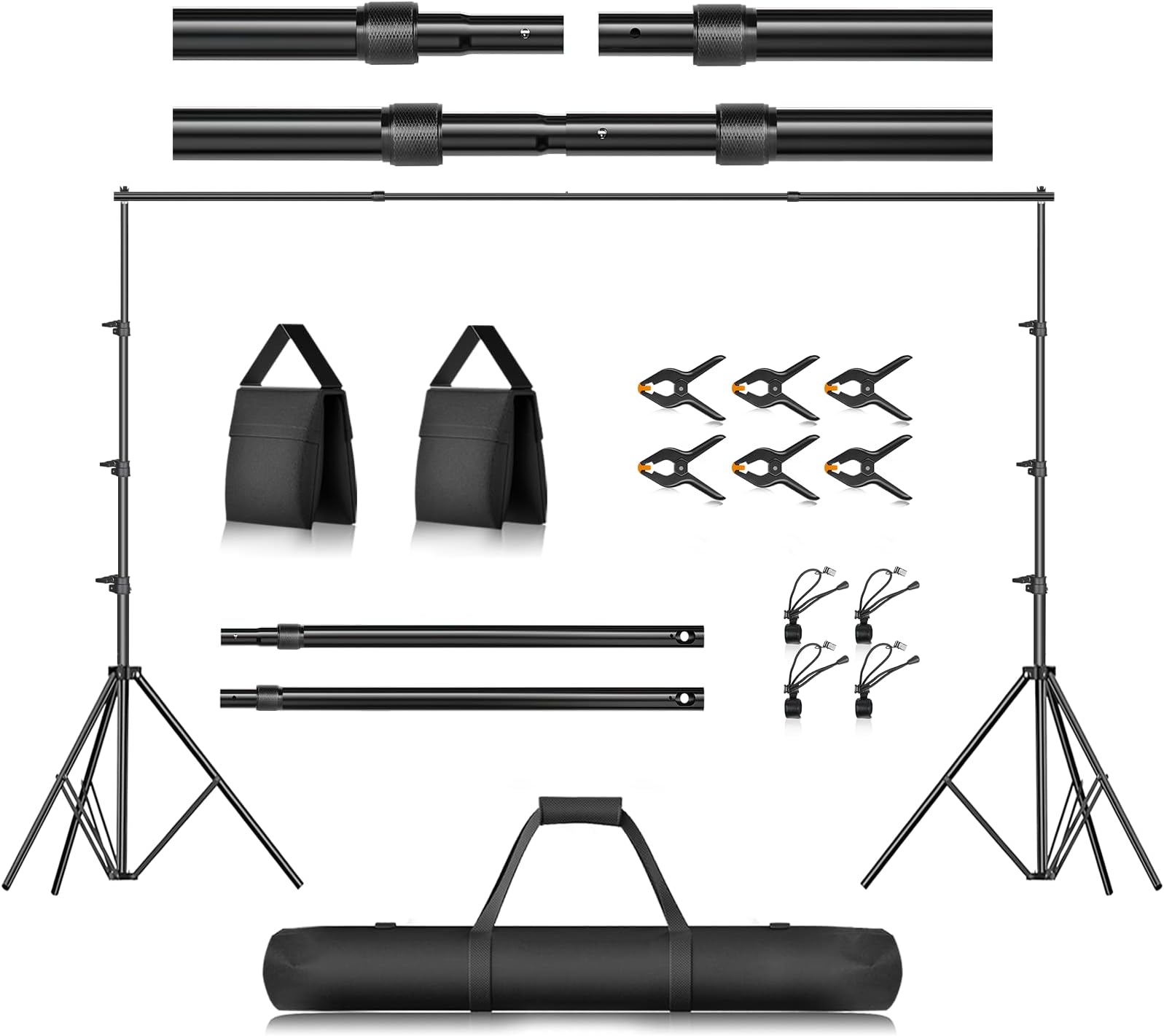 EMART Photo Video Studio 2.6m x 3m Adjustable Backdrop Stand Background Support System Kit with Carry Bag - Black