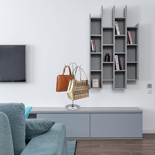 Miniatura 5 de GGOUPTY Soporte de exhibición de bolso de metal de altura ajustable Soporte de monedero doble gancho largo bolso colgante estante de joyería soporte