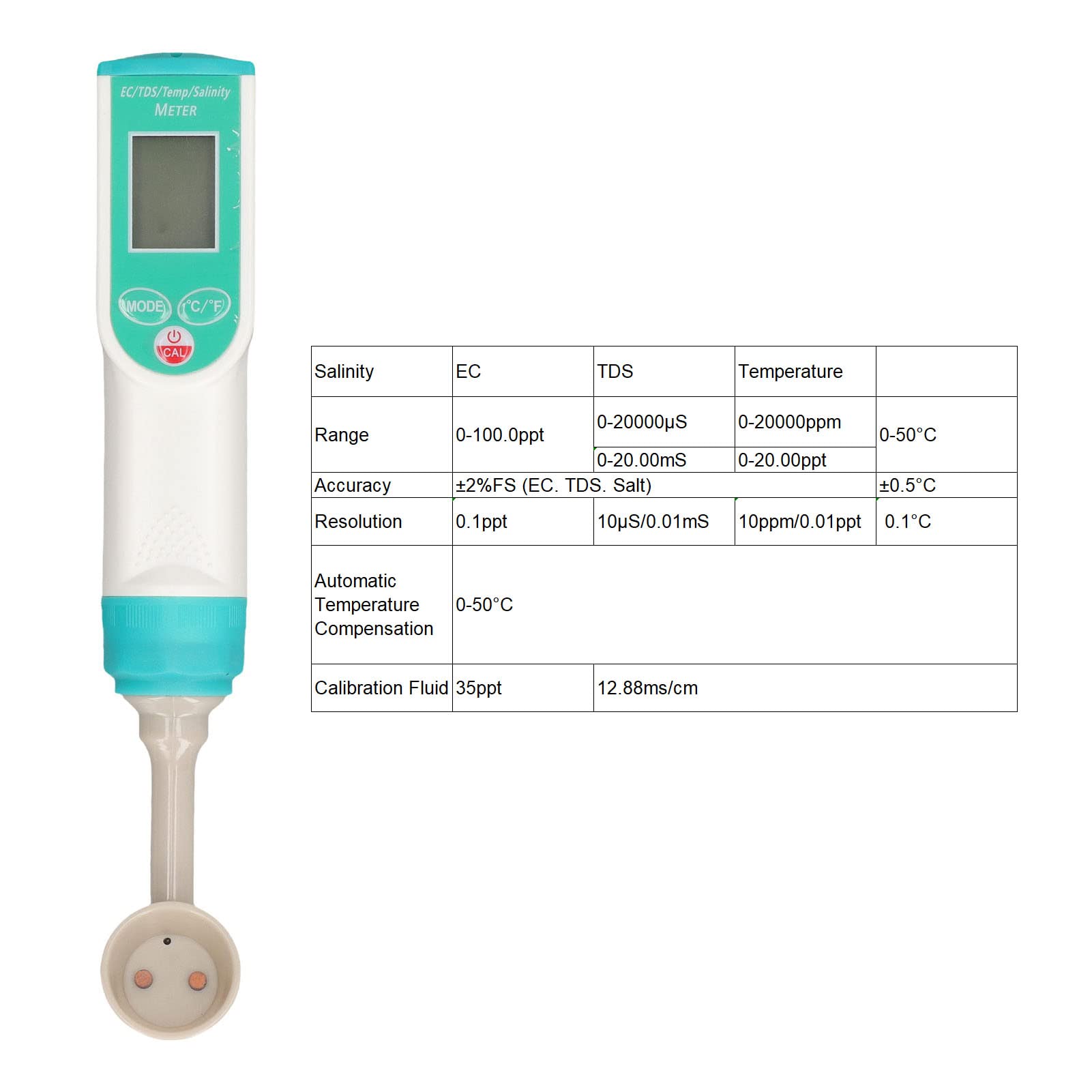 Dispositivo basado en microprocesador para acuarios y Laboratorios - Medidor de salinidad con Pantalla Digital para Agua de mar - Bolígrafo probador de Calidad del Agua con