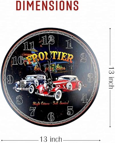Miniatura 2 de Reloj de pared redondo con temática de garaje de 13 pulgadas, decoración para amantes de los automóviles, coleccionistas de automóviles (autos