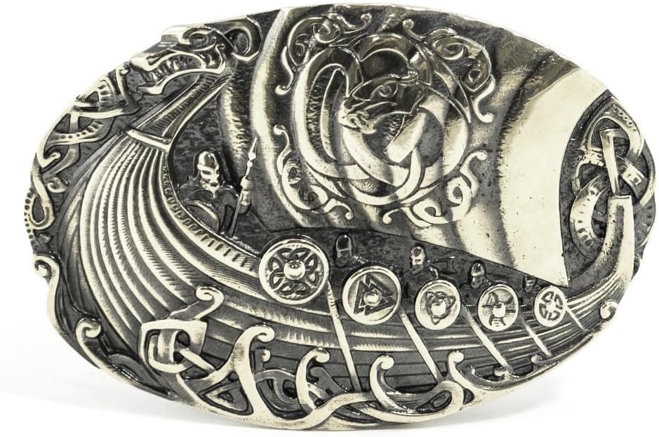 Belt buckle Viking warship Drakkar, Handmade scandinavian battleship Nickel German silver belt buckle for men and women