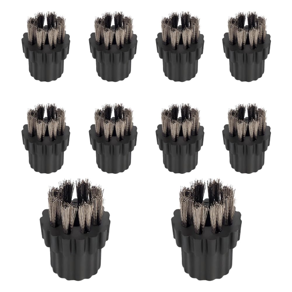 DONGKER Tête de Brosse pour Nettoyeur Vapeur,10 Pièces,Poils en Nylon/Cuivre/Acier Inoxydable,Têtes de Rechange pour Joints de Carrelage de Salle de Bain,Coins,Cadres de Fenêtre et Bords D'évier