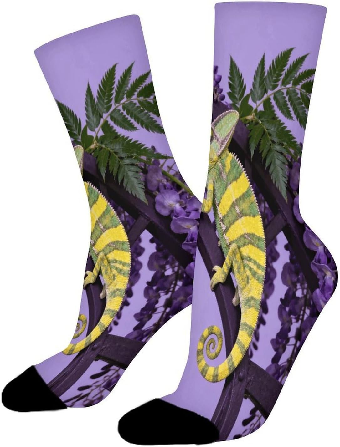 Chameleon on Wisteria Crew Socks Moisture Wicking Ankle High Cushioned Arch Support Seamless Toe Athletic & Casual
