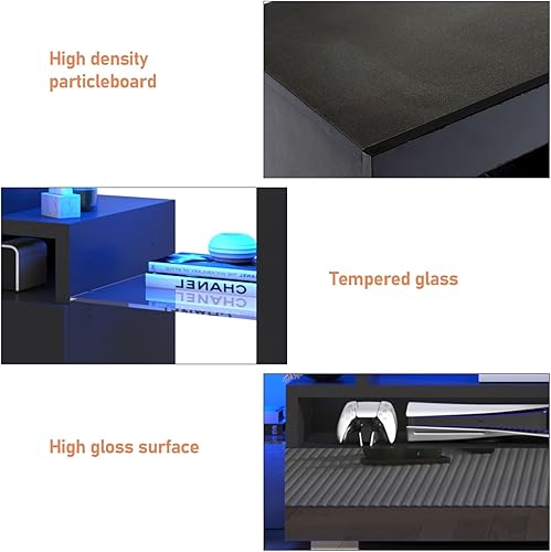 Miniatura 5 de Soporte de TV con 16 luces LED de color, consola multimedia con cajón y estante abierto de vidrio para TV de 657585 pulgadas, moderno centro de