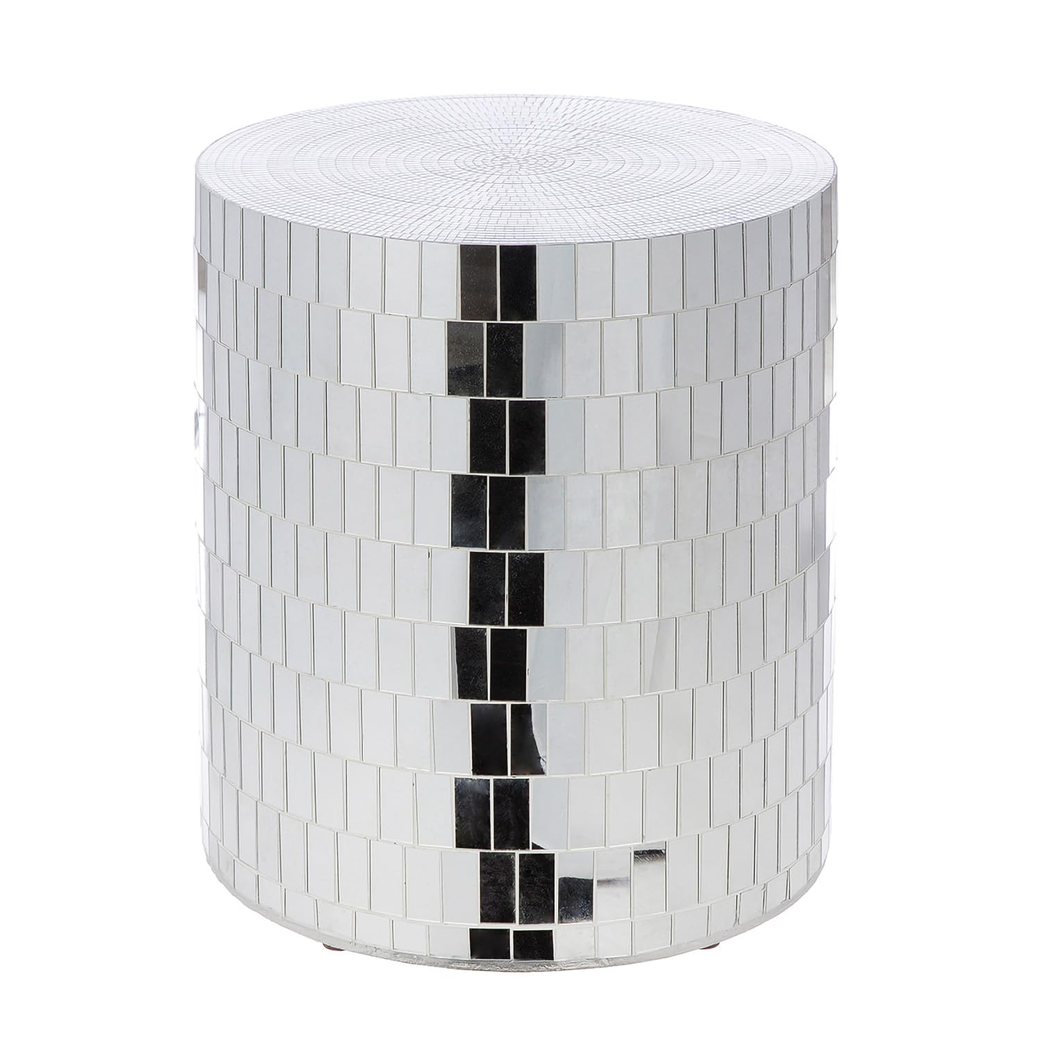 Casablanca Disco - Mesa Auxiliar (Fibra de Vidrio y Cristal de Espejo, Brillante, 45 x 38 cm), Color Plateado