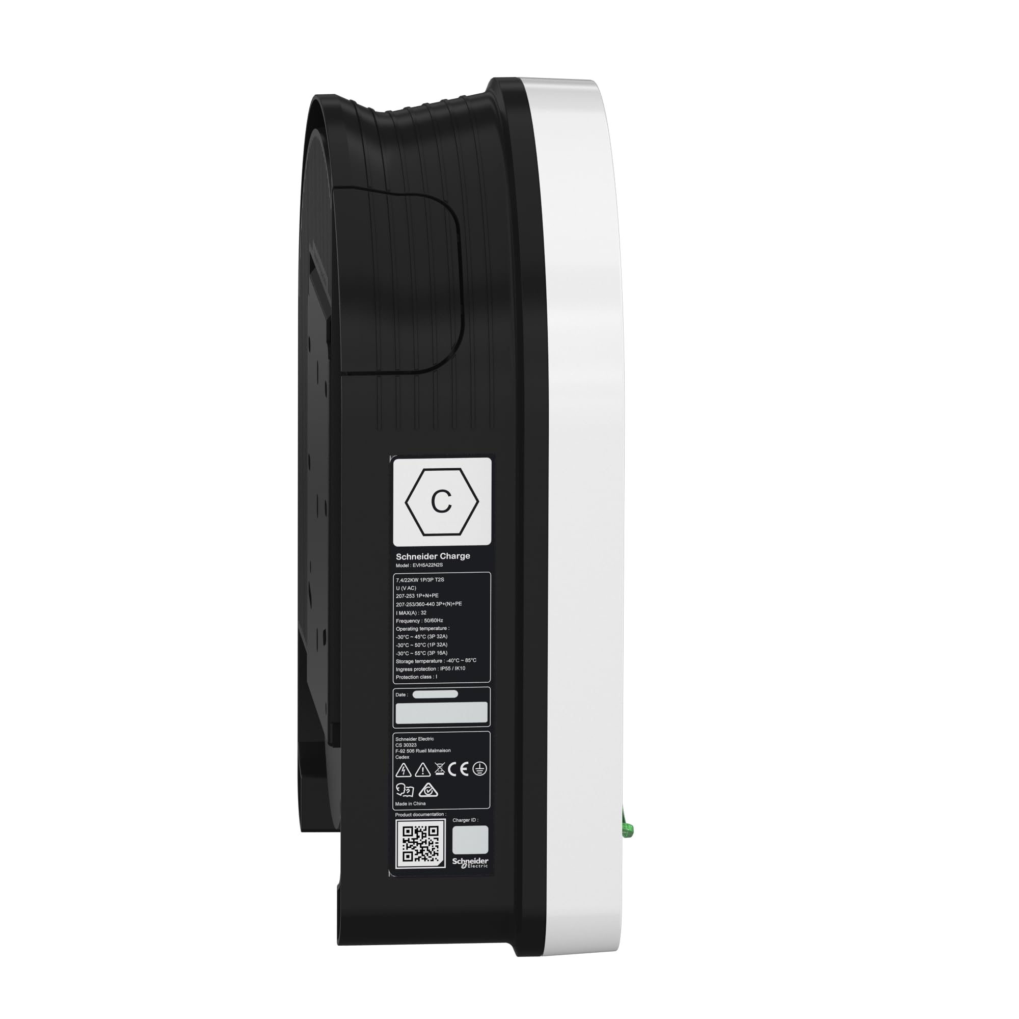 Schneider Electric Smart Wallbox Schneider Charge 22 kW, colonna di carica per auto elettrica, presa T2, 6 mA rilevamento app, controllo interno ed esterno, bianco