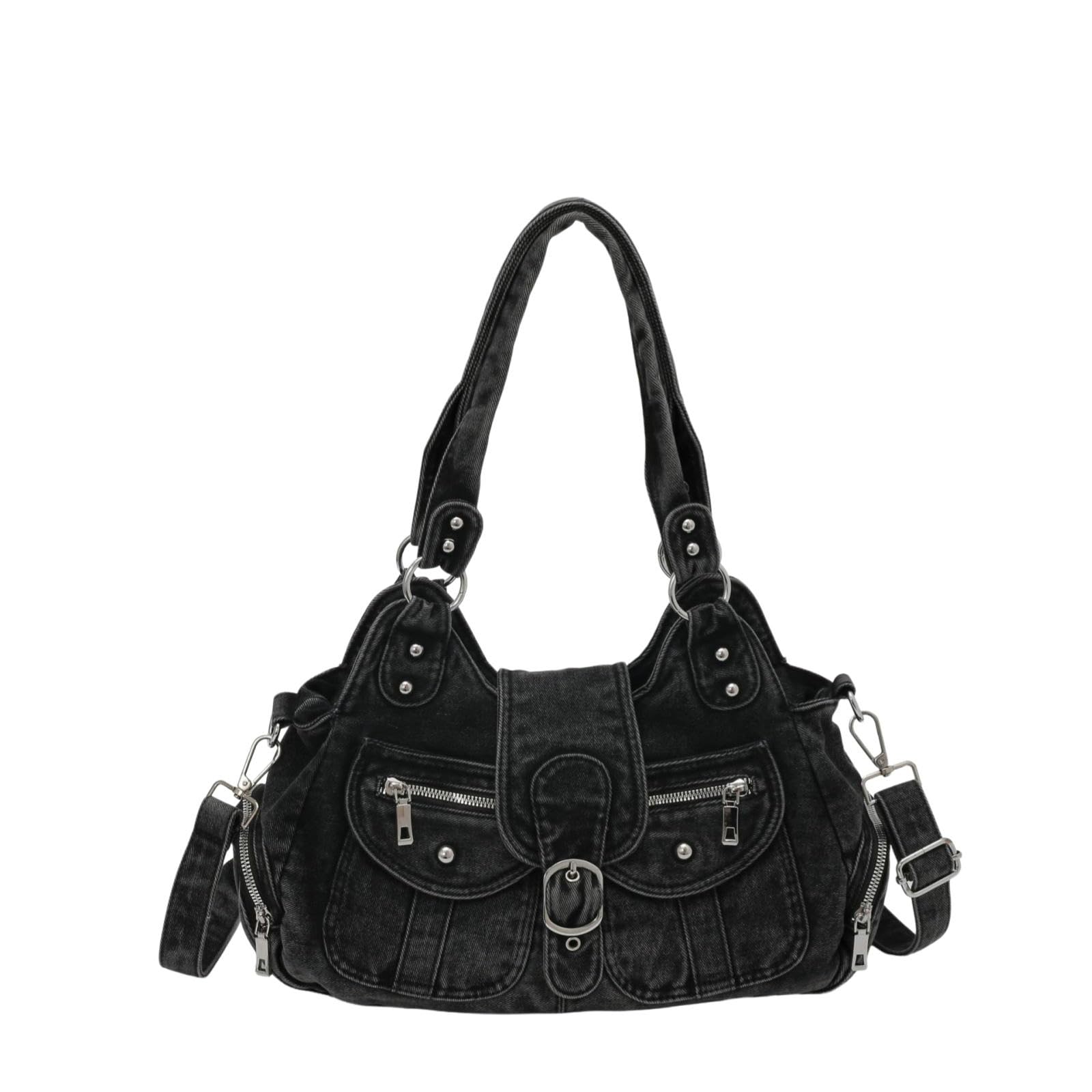 Umhängetasche Einkaufstasche, Damen-Design, Nische, Lässige Handtasche, Große Kapazität, Retro-Pendler-Denim-umhängetasche-schwarz