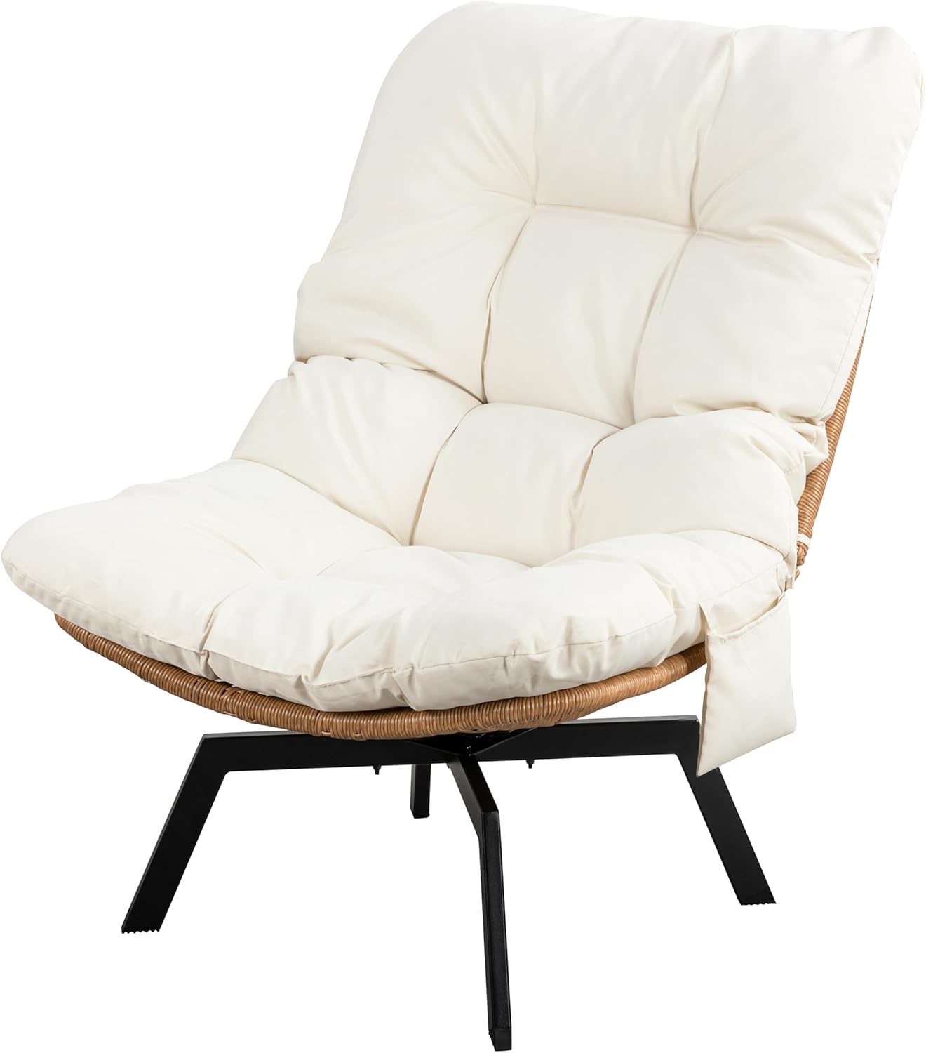 JAMFLY Rattan Swivel Chair, 360° Wicker Swivel Chairs with Thickened Cushions & Side Storage, Bohemian Farmhouse Style for Kitchen, Dining Room, Café, Patio, Beige