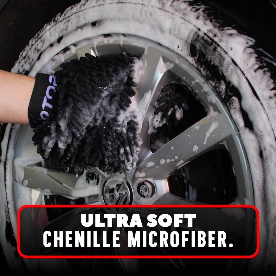 Bass Motor | Guanto per lavaggio auto in microfibra, pulizia delicata e sicura senza graffi, guanto in microfibra per pulizia auto e moto, riutilizzabile - Wash Mitt, 25.00 x 10.00 cms
