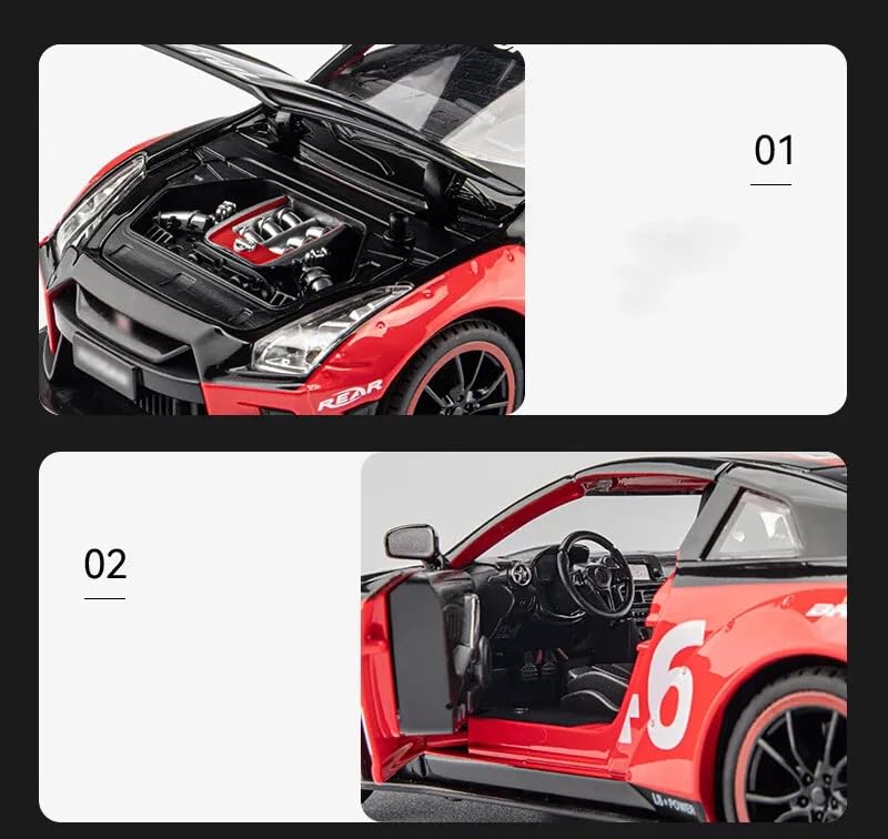 Image of 1:24 Nissan GTR R50 Diecast Model Car | Alloy Metal Pull Back Toy Vehicle with Sound, Light & Openable Doors | Racing Car Toy for Kids & Collectors (Black)