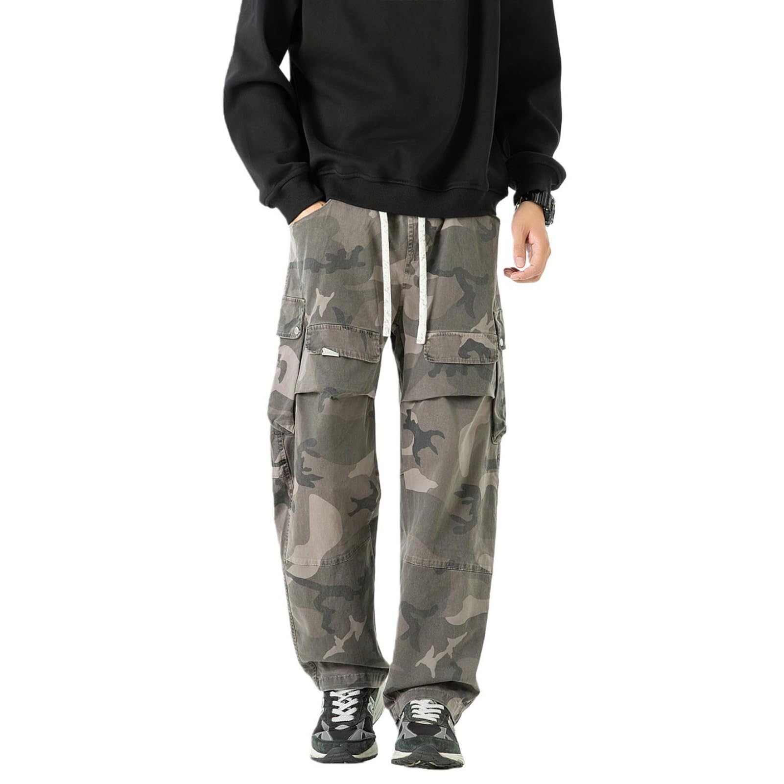 Pantalon cargo homme ample à coupe droite et multipoches