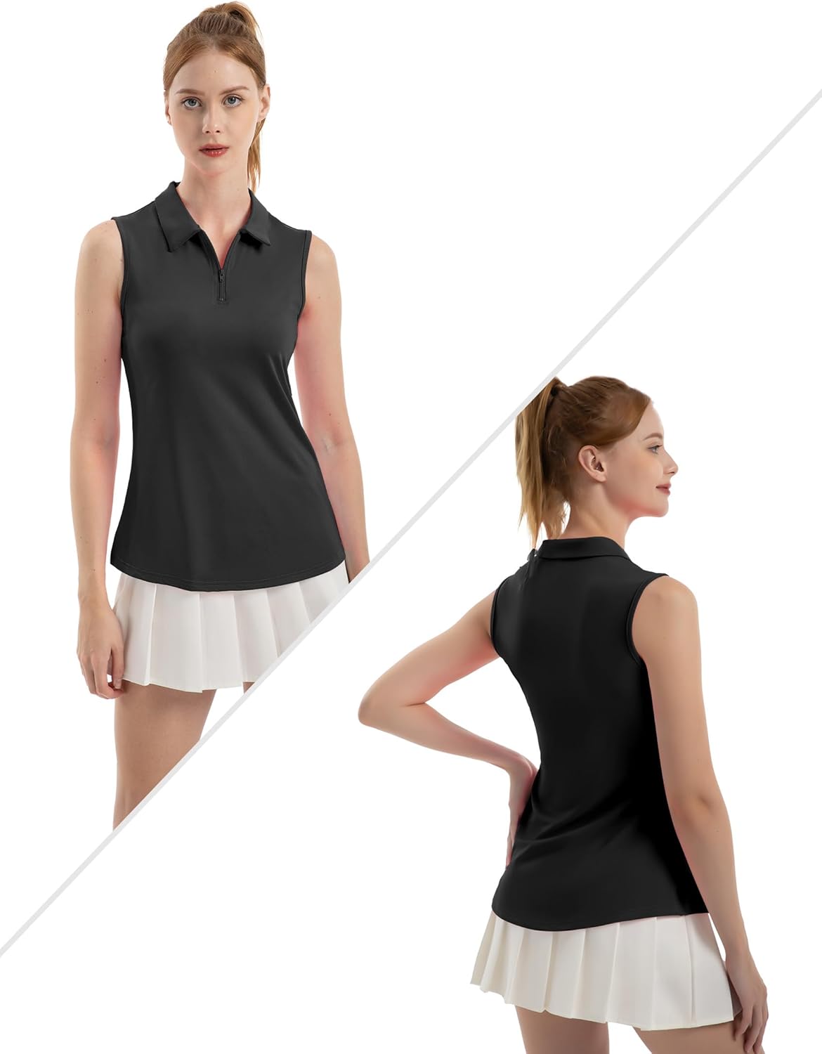 FKEEP Women's Sleeveless Polo Golf Tennis Shirt Tank Tops T-Shirts V-Neck with Collar Quick Dry Workout Athletic - Image 5