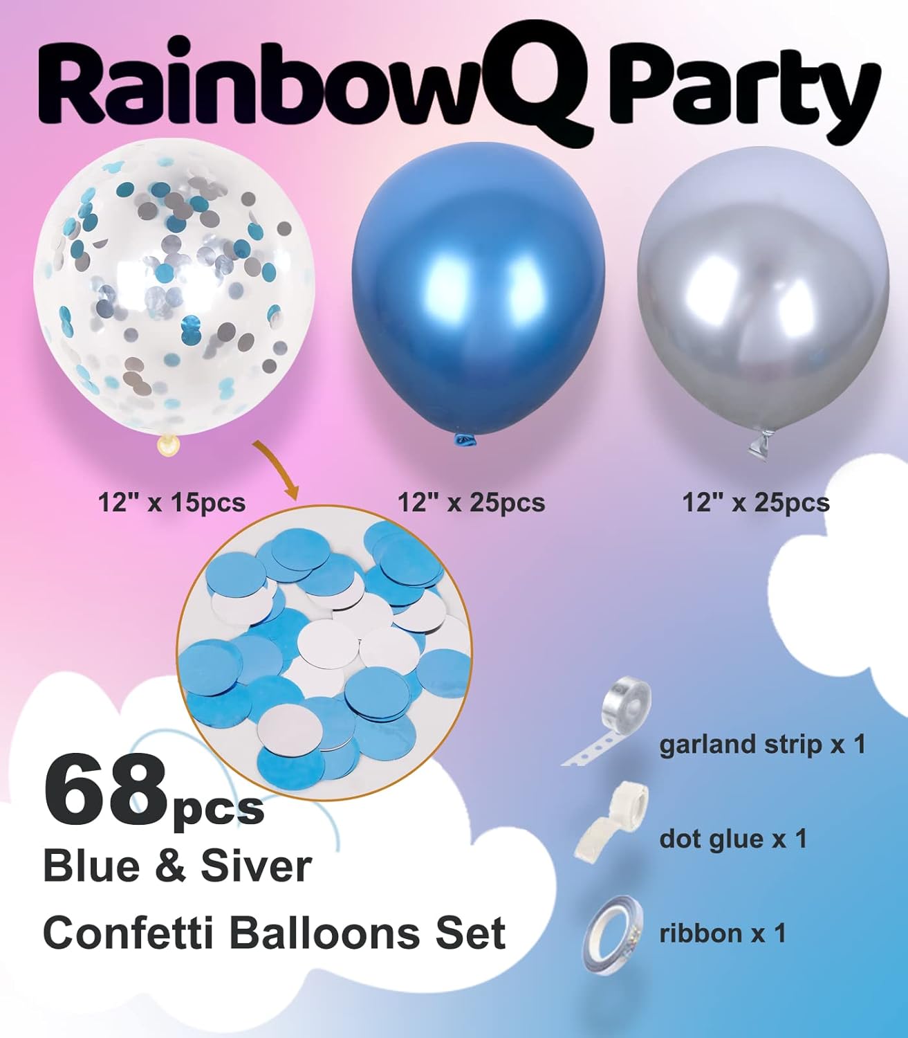 Metallic Shiny Blue and Silver Balloons 12 Inch 68PCS Silver Blue Confetti Balloons Latex Helium Balloon Set for Graduation Wedding Birthday Party Decorations - Image 3