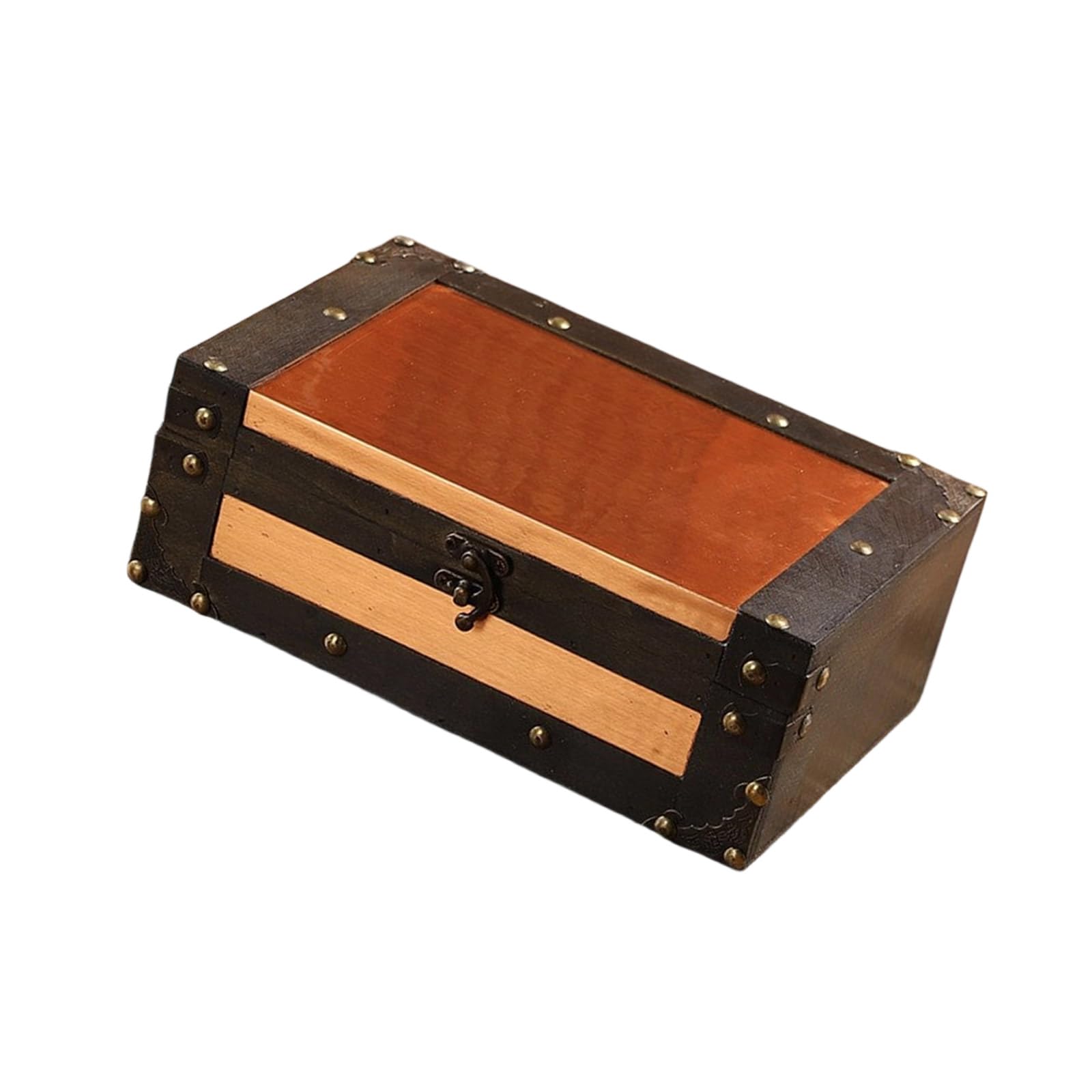 Hsioluted Lockable Wooden Trinket Box with Antique Styles Storage Chest for Jewelry Photos Props Display Keepsakes Organiser Secure Locking Storage Box