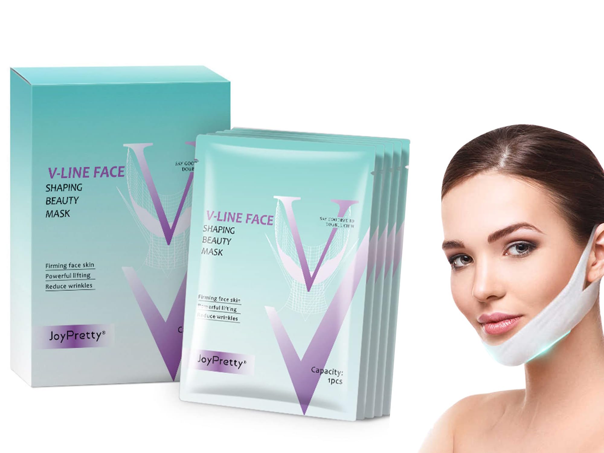 Azonee5 Pcs V Line Shaping Face Mask Lifting Hydrogels Facials Mask Anti-Agings Anti-Wrinkles Bands Double Chin Reducer Strap V-Shaped Slimming Face Mask Double Chin Reducer V Line Chin