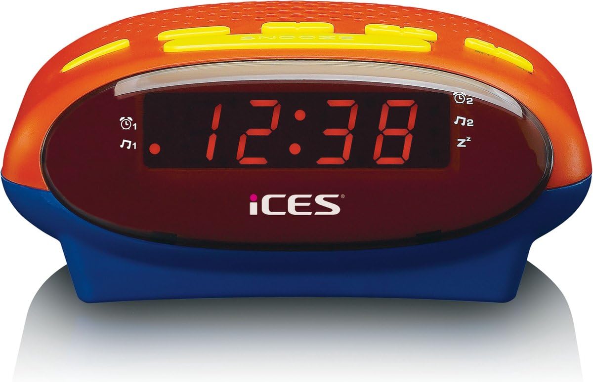 iCES ICR-210KIDS Uhrenradio - Radiowecker für Kinder - PLL FM - Schlummerfunktion - Sleeptimer - Gangreserve - blau/orange