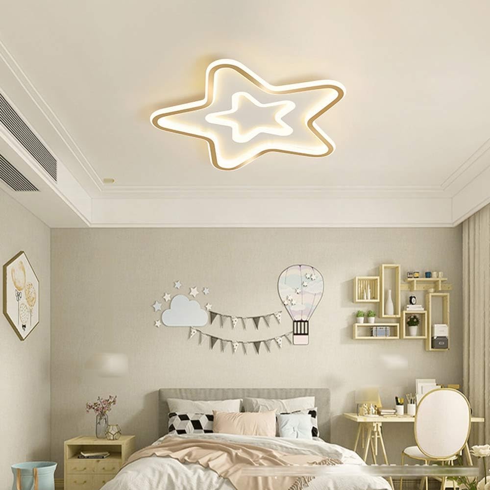 Gold Five-Pointed Star Flush Mount Ceiling Light Star Shaped Lighting Fixture Bedroom Ceiling lamp 16.5/20.4inch Modern Round Ceiling Light Fixture 3000K-6000K Dimmable