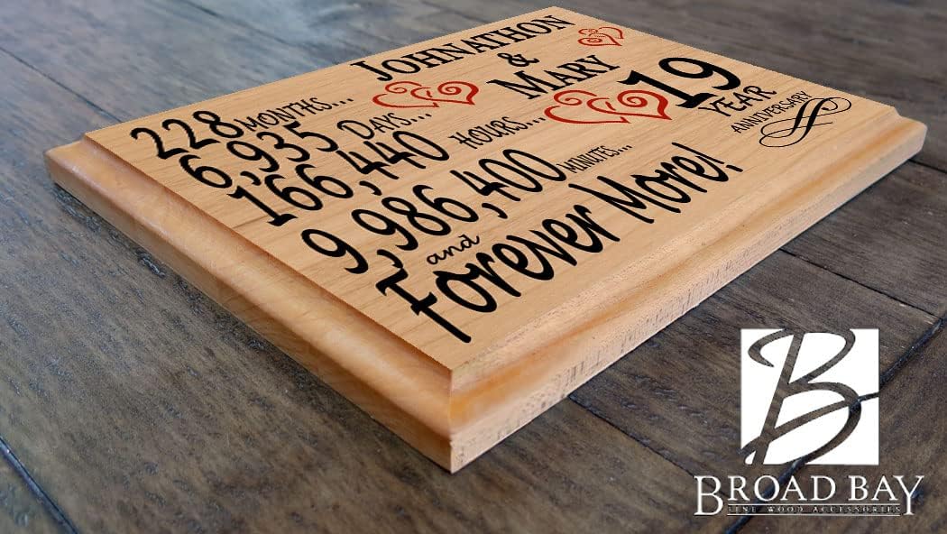 19th Anniversary Sign Gift Personalized 19 Year Wedding Anniversary Present for Wife Husband Couple - Solid Wood - Made in the USA