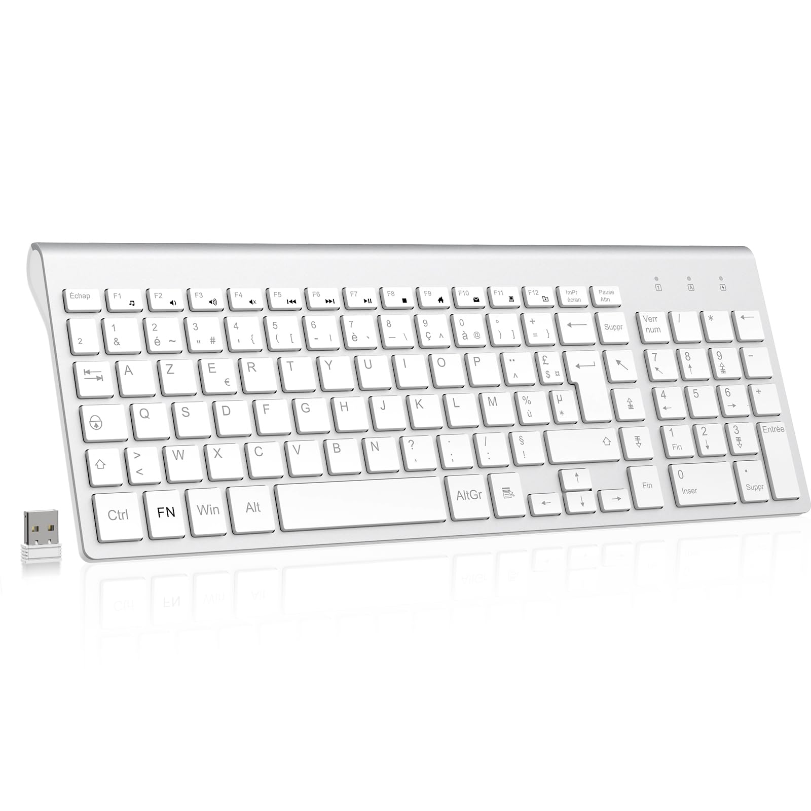 cimetech Clavier sans Fil, Clavier AZERTY Français avec Récepteur Nano USB 2.4GHz Ergonomique Compatible avec Windows/MacOS, Windows PC Laptop - Argent