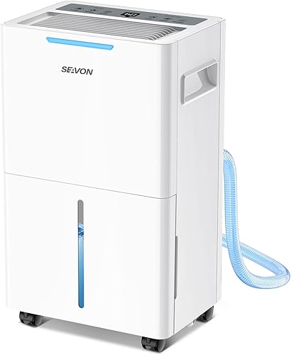 SEAVON Deshumidificador de 1500 pies cuadrados para sótano, deshumidificadores de 21 pintas para el hogar con manguera de drenaje, potente