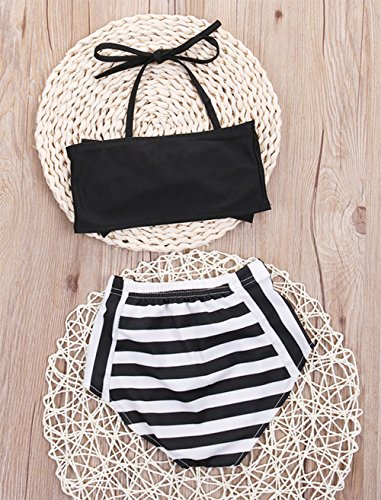 stylesilove Little Girls Black & White Stripes Bowknot Bikini 2pcs Swimsuit Bathing Suit Beach Pool Swimwear3