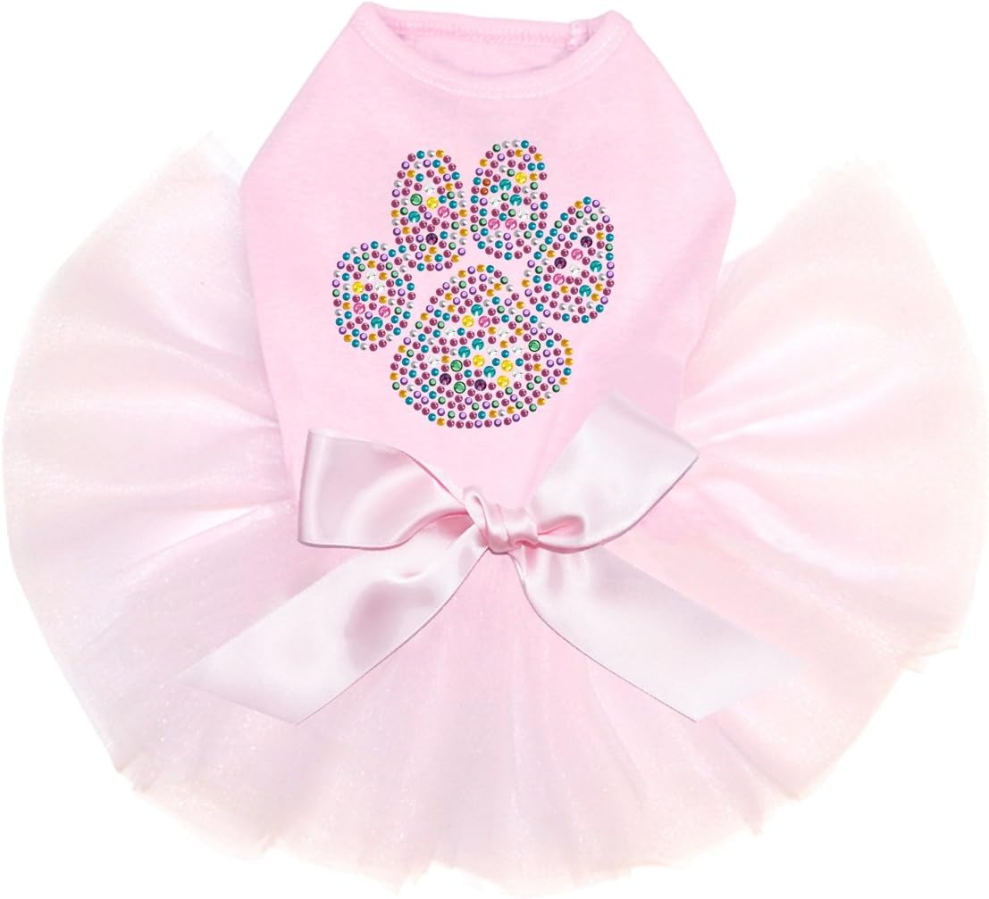 Multicolor Paw - Bling Rhinestone Dog Tutu Dress, 4XL Pink