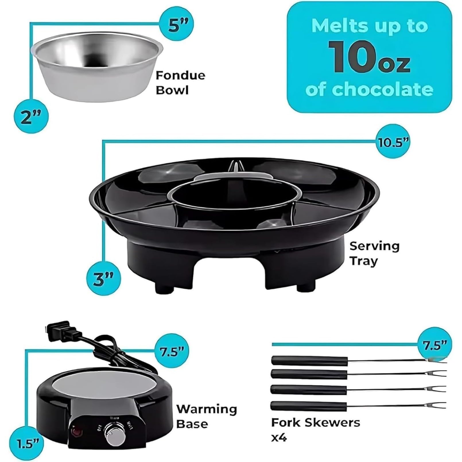 S'mores eléctrico - Juego de olla para fondue de chocolate, temperatura ajustable de 40 a 70 °C, kit de fiesta interior sin llama con 6 tenedores