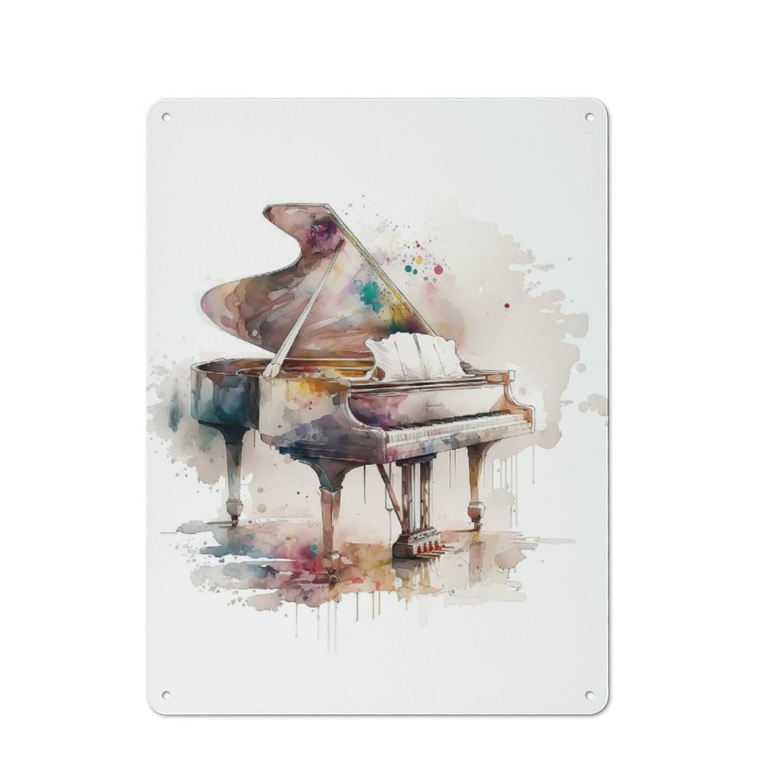 Junmoney Piano Watercolor Vintage Tin Sign 40X30cm, Country Style Bistro Wall Plaque For Bakery, Diner, Cafe Or Family Room