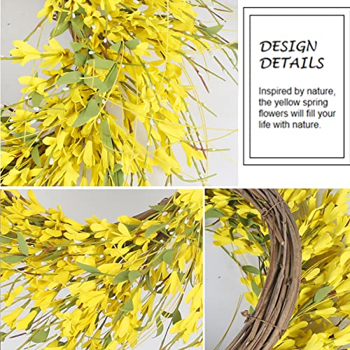Gtidea 24" Spring Wreaths For Front Door Artificial Forsythia Flower Wreath On Grapevine Yellow Wreath With Green Leaves Silk Floral Wreath For Home Indoor Wall Window Garden Porch Farmhosue Decor #TOP1