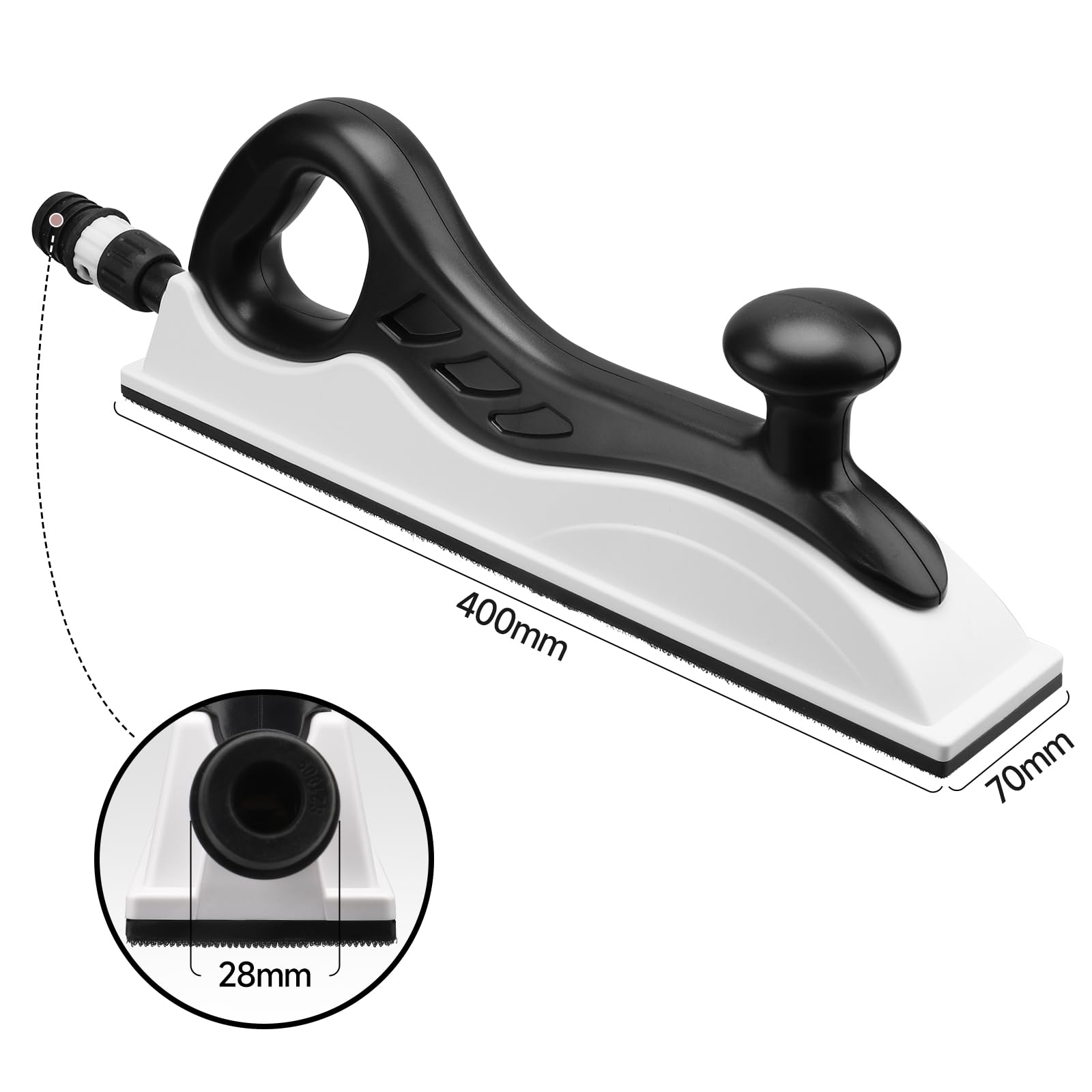 Ponceuse manuelle avec aspiration, 400 x 70 mm, longueur supplémentaire, avec 5 bandes abrasives en maille grain P80, P120, P180, P240, P400, ponçage sans poussière