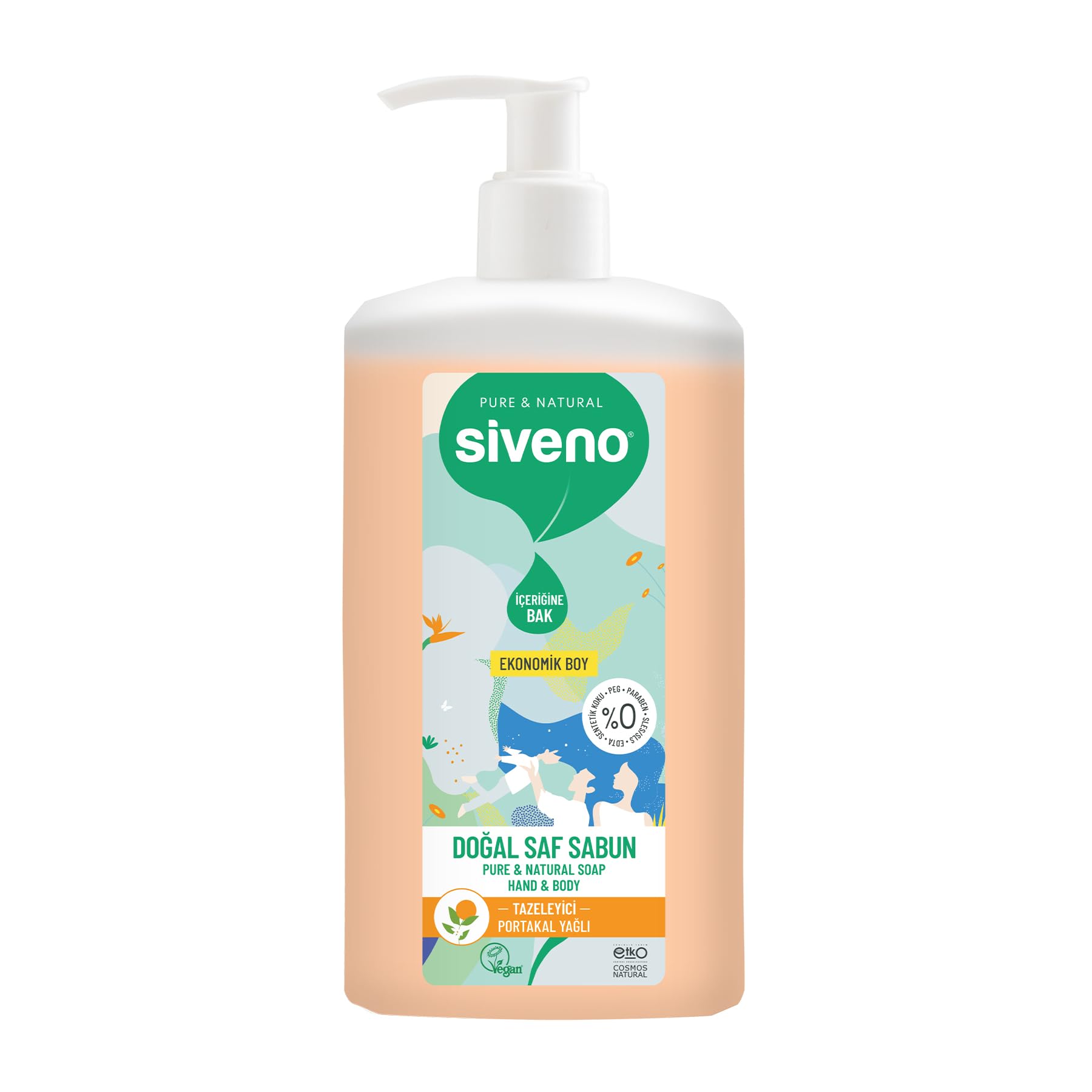Siveno %100 Doğal Sıvı Kastil Sabun Portakal Yağlı Yoğun Nemlendirici Arındırıcı Bitkisel Vegan 1000 ml