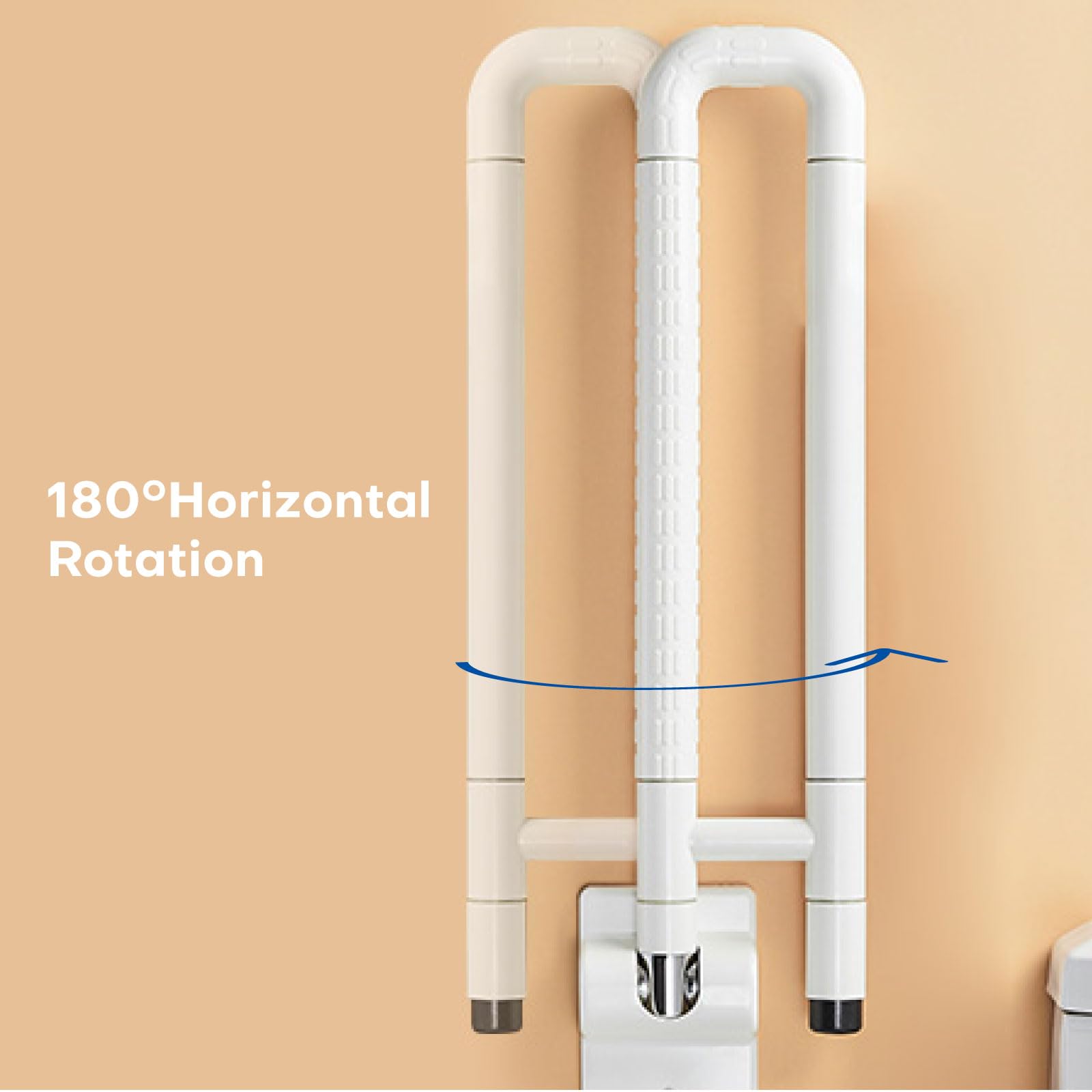 Asidero de pared para inodoros, 70 cm, con forma de I, antideslizante, con pata, para personas mayores, ayuda para levantarse, color blanco