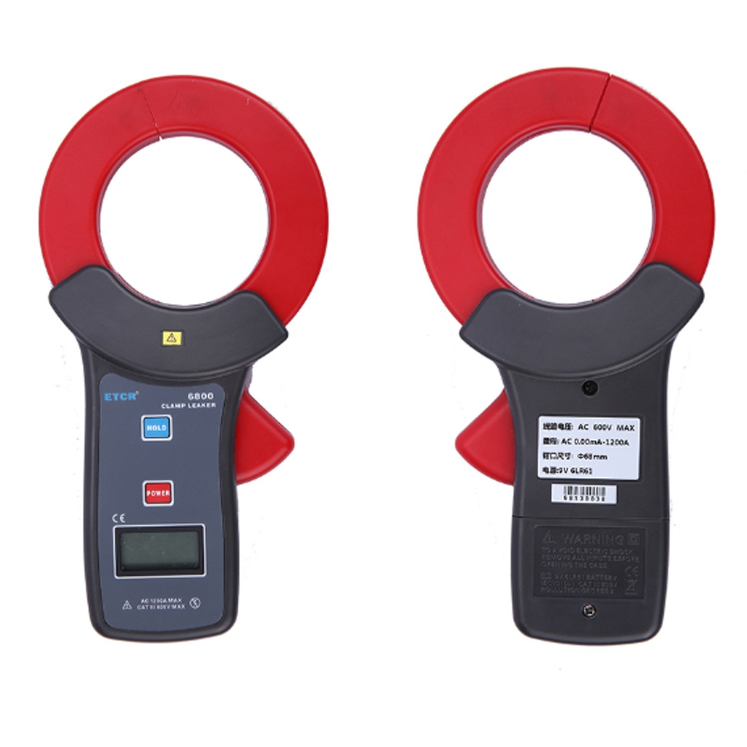 Pince ampèremètre Mesure de courant alternatif, fuite, Gamme CA 0.00mA à 1200A, Taille mâchoire Diamètre 68mm avec interface USB Fonction téléchargement données Stockage 99 groupes ETCR6800