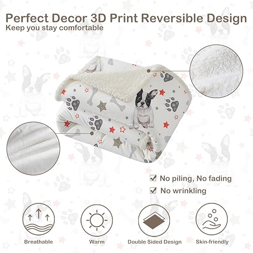 Miniatura 7 de Sleepwish Manta de Bulldog Francés, manta de Bulldog Blanco y Negro para Niños Niñas, Niños, Manta de Bulldog Inglés, Manta de felpa de terciopelo