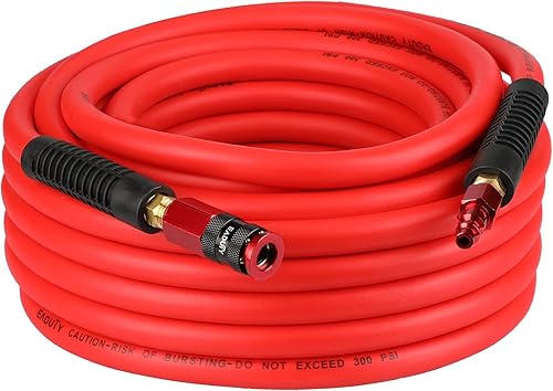 Manguera de aire híbrida de 38 pulgadas x 50 pies, ligera, flexible y duradera, con acoplador rápido universal de aluminio y enchufe industrial,