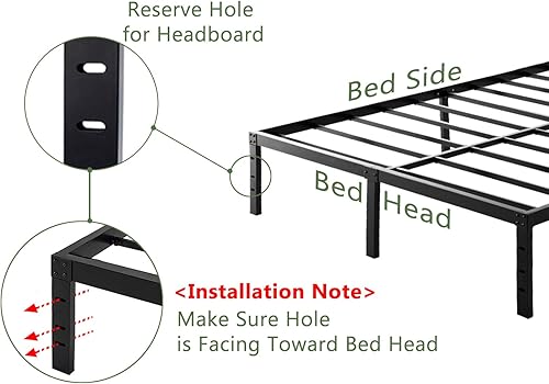 Miniatura 10 de 45MinST Marco de cama de plataforma de 18 pulgadas, base de colchón de fácil montaje, listones de acero resistente de 3000 libras, sin ruido, no