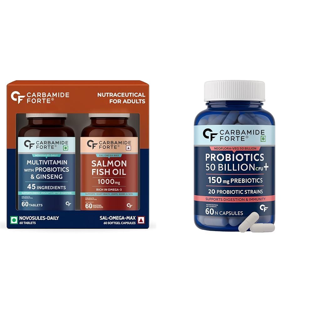 Carbamide Forte Multivitamin Tablet & Omega 3 fish oil capsules - 60 Tablets + 60 Softgel Capsules & Probiotics Supplement 50 Billion CFU – 60 Capsules-image-47