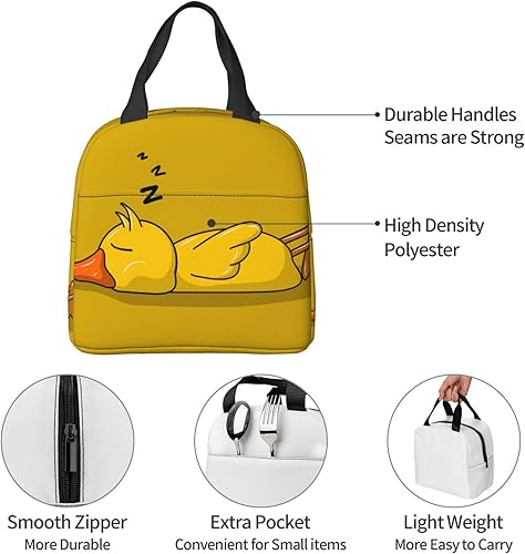 Miniatura 5 de Lonchera aislada para la bonita lonchera amarilla de pato perezoso, resistente y espaciosa, para adultos, para aprovechar tu día, impermeable, para