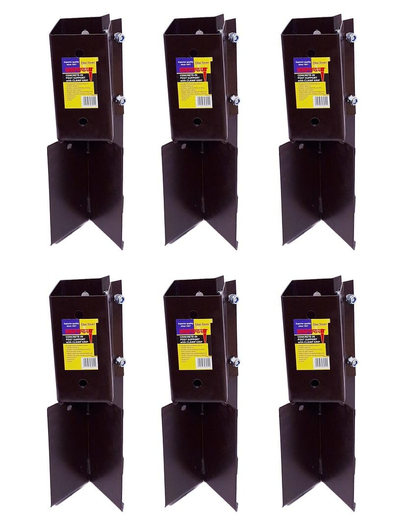 6 x Fence Post Holder 75mm posts Support Concrete In Shoe Anchor Clamp Grip Brown for 75mm x 75mm posts (3") Eliza Tinsley Swiftpost, Pack of 6