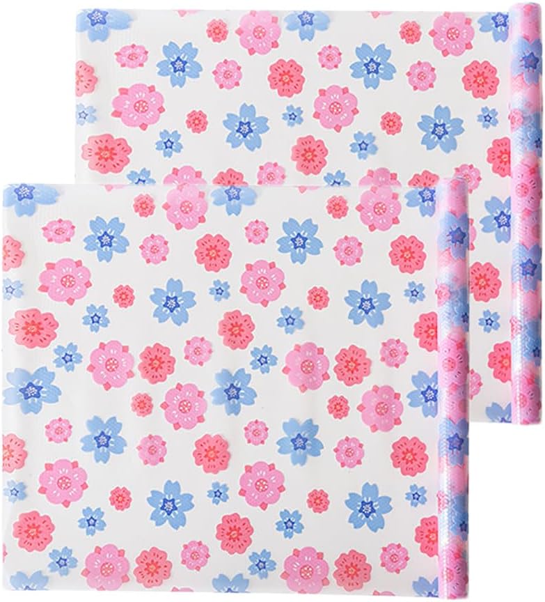 Drawer Liners 2 Roll Non Adhesive Floral Shelf Liners Non Slip Kitchen Cabinets Pad Waterproof Fridge Mats Easy to Cut for Pantry Dresser Bathroom Cupboard