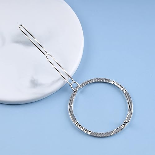 Miniatura 4 de Pinza para el cabello con círculo hueco bohemio, pasador de pelo circular plateado, pasador de cabello con círculos geométricos, horquillas redondas