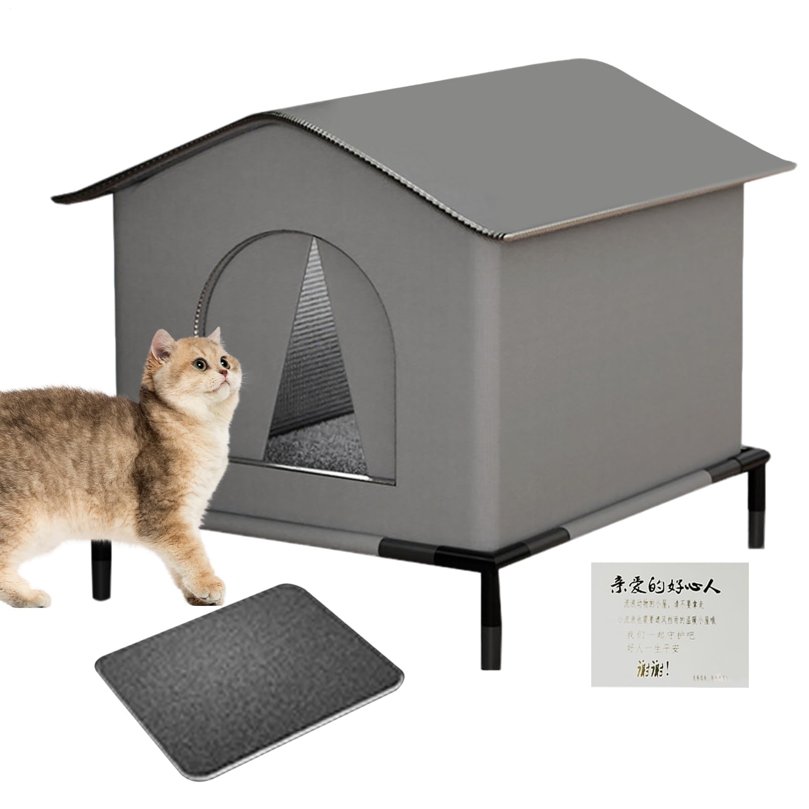 Casa para Gatos Exterior | Refugio Cálido para Mascotas en Invierno con Alfombrilla y Puertas - Cueva Aislada con Protección Térmica para Gatitos en Patio, Jardín, Porche y Patio