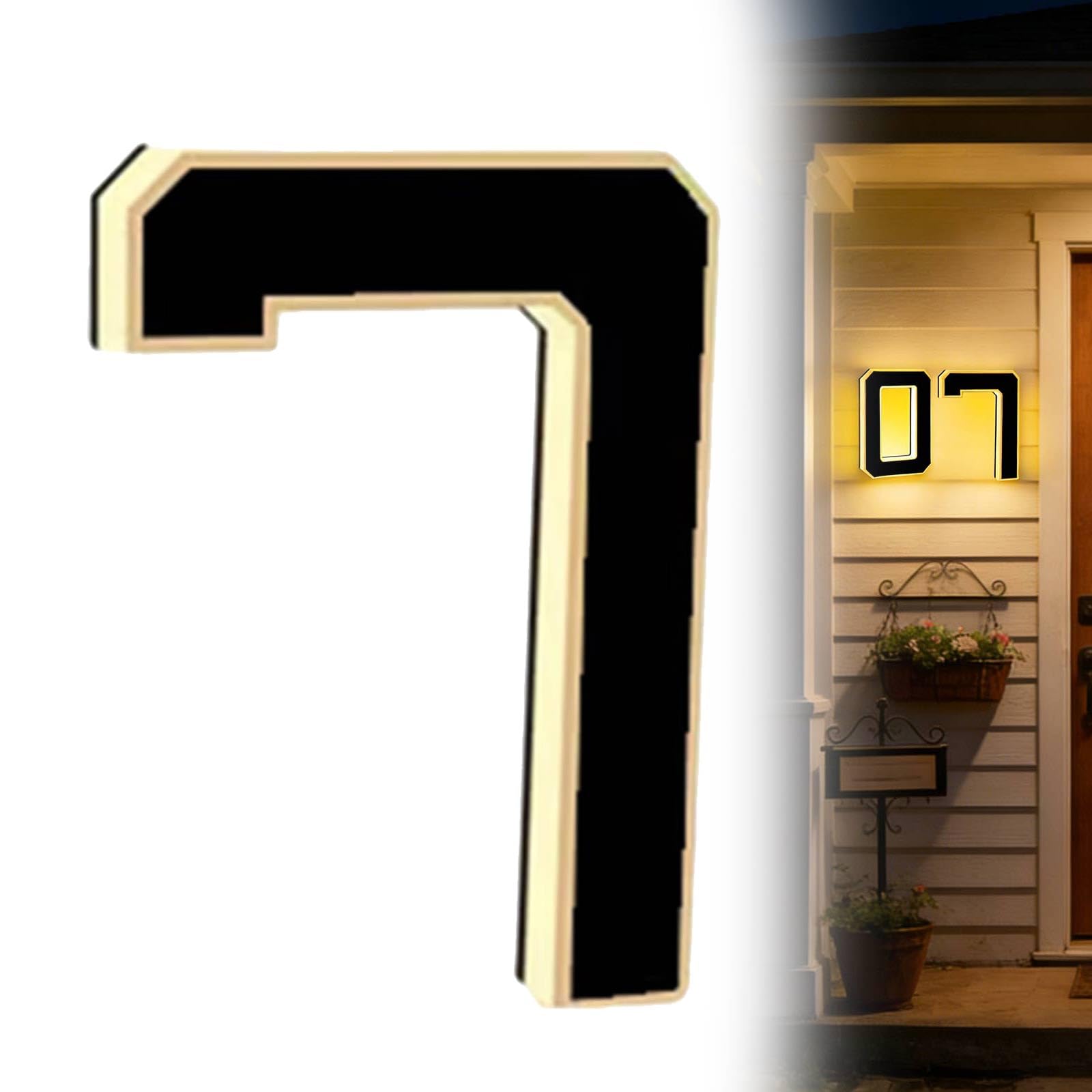 1Pcs Solar Door Number, 9 Inch Energy Efficient Illuminated House Number Signs, Weatherproof Warm Light LED House Numbers, Easy Install Kit with Template for Outside Wall, Garden, Driveway (7, 4.7in)