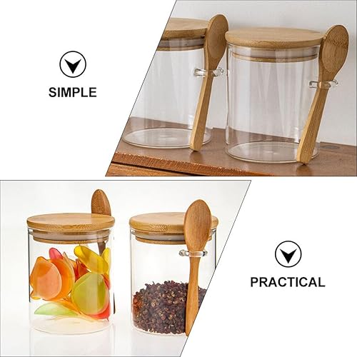 Miniatura 8 de Luxshiny 2 tarros de vidrio herméticos con tapas de bambú, cucharas transparentes para almacenamiento de alimentos para galletas, dulces, café,