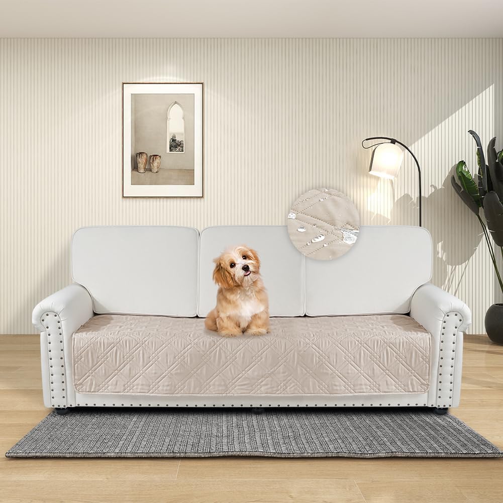 DUJUIKE Copridivano 100% impermeabile per cani, coperta per animali domestici, protezione per mobili per bambini e animali domestici, con fondo antiscivolo, per 3 posti (Crema, 76 x 180 cm)