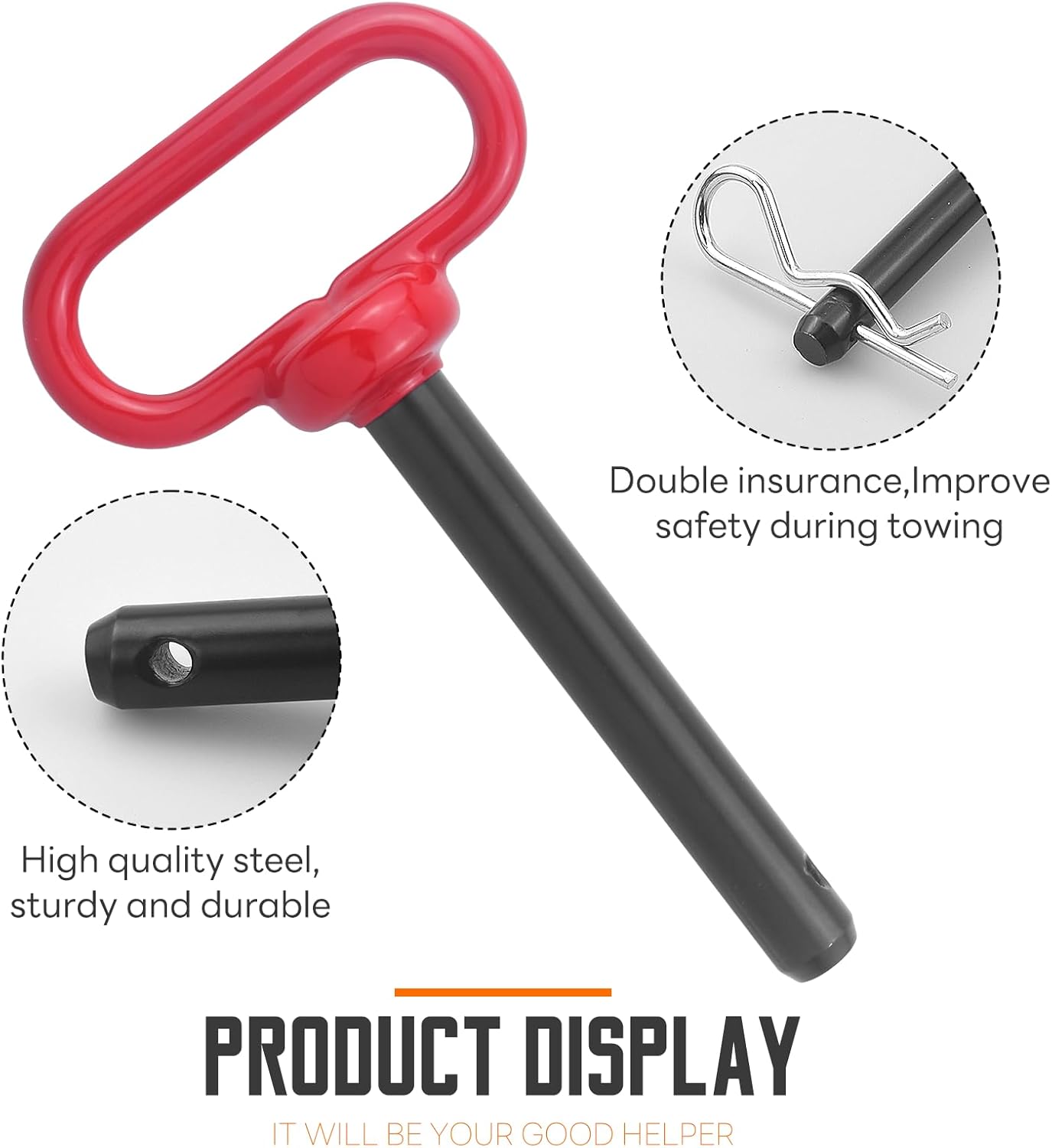 2 Pcs Hitch Pin, 3/4 x 4 Inch Tractor Towing Hitch Pin and Clip Trailer Gate Pin, Heavy Duty Lawn Mower Trailer Hitch Pins for Trailer, Boat, Car, RV, Truck (3/4 x 4 Inch)