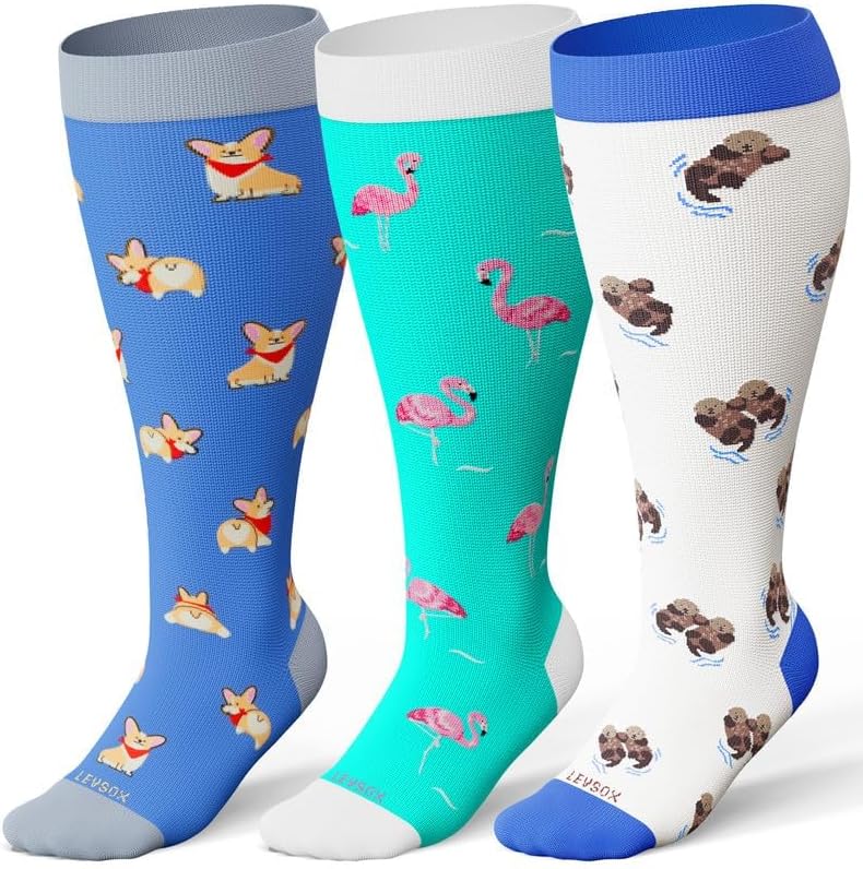 LEVSOX Plus Size Compression Socks for Women Men Wide Calf Extra Large 15-20 mmHg Knee High Sock for Nurses Pregnant Travel - Image 2