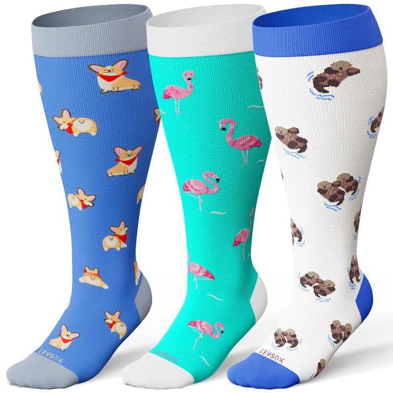 Image of LEVSOX Plus Size Compression Socks for Women Men Wide Calf Extra Large 15-20 mmHg Knee High Sock for Nurses Pregnant Travel