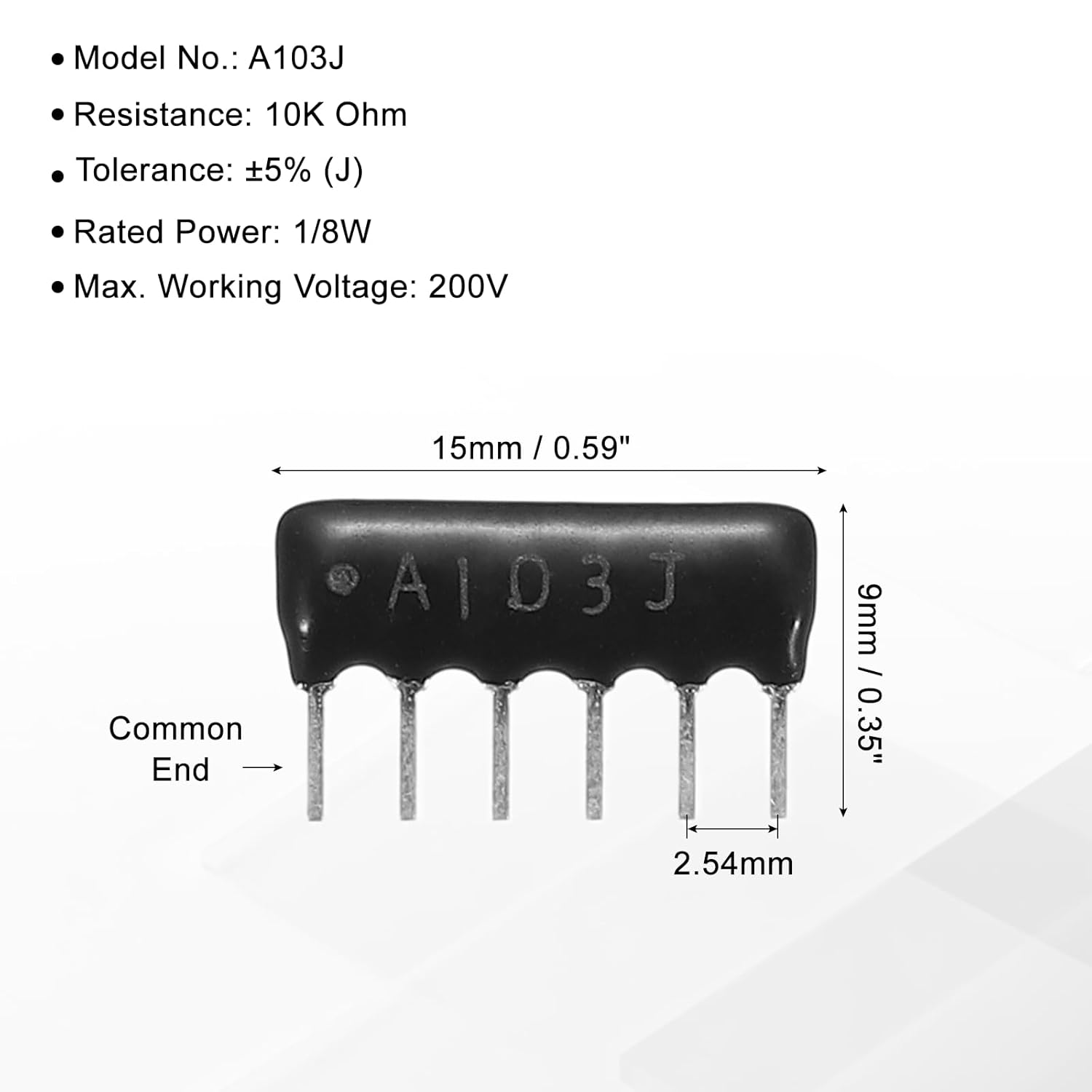 MECCANIXITY 20Pack 10K Ohm Resistor Network Array, 1/8W SIP-6 2.54mm Pitch Thick Film Network Resistor Assortment Kit, 5% Tolerance Bussed Type 6P, Black